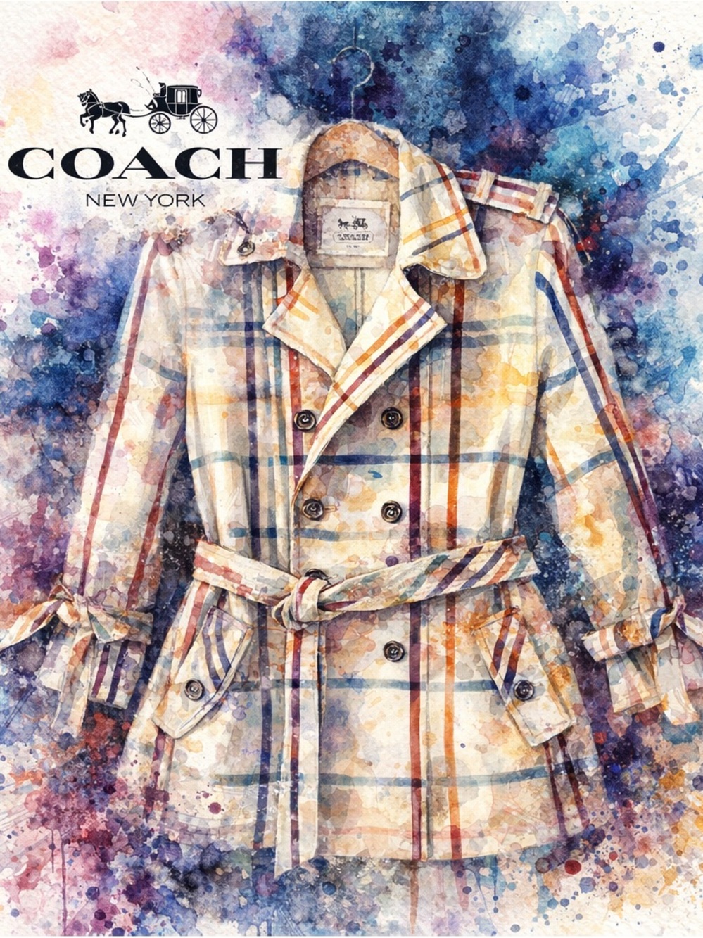 Coach Plaid Double-Breasted Trench Coat - Cream Multicolor